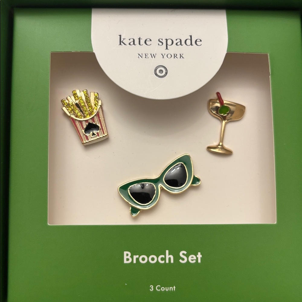 Kate Spade Target 3pk Novelty Pin Brooch Set Gold Pink and Green New Limited - Picture 9 of 10
